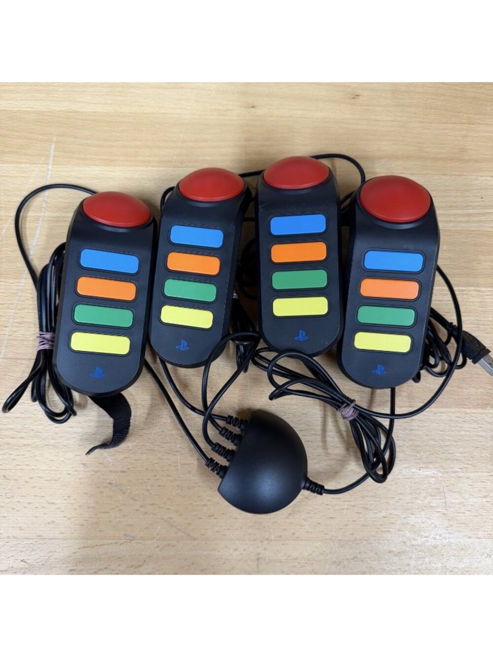 Official Sony PlayStation PS2 PS3 BUZZ Quiz Controllers USB 4 Set Trivia Buzzers